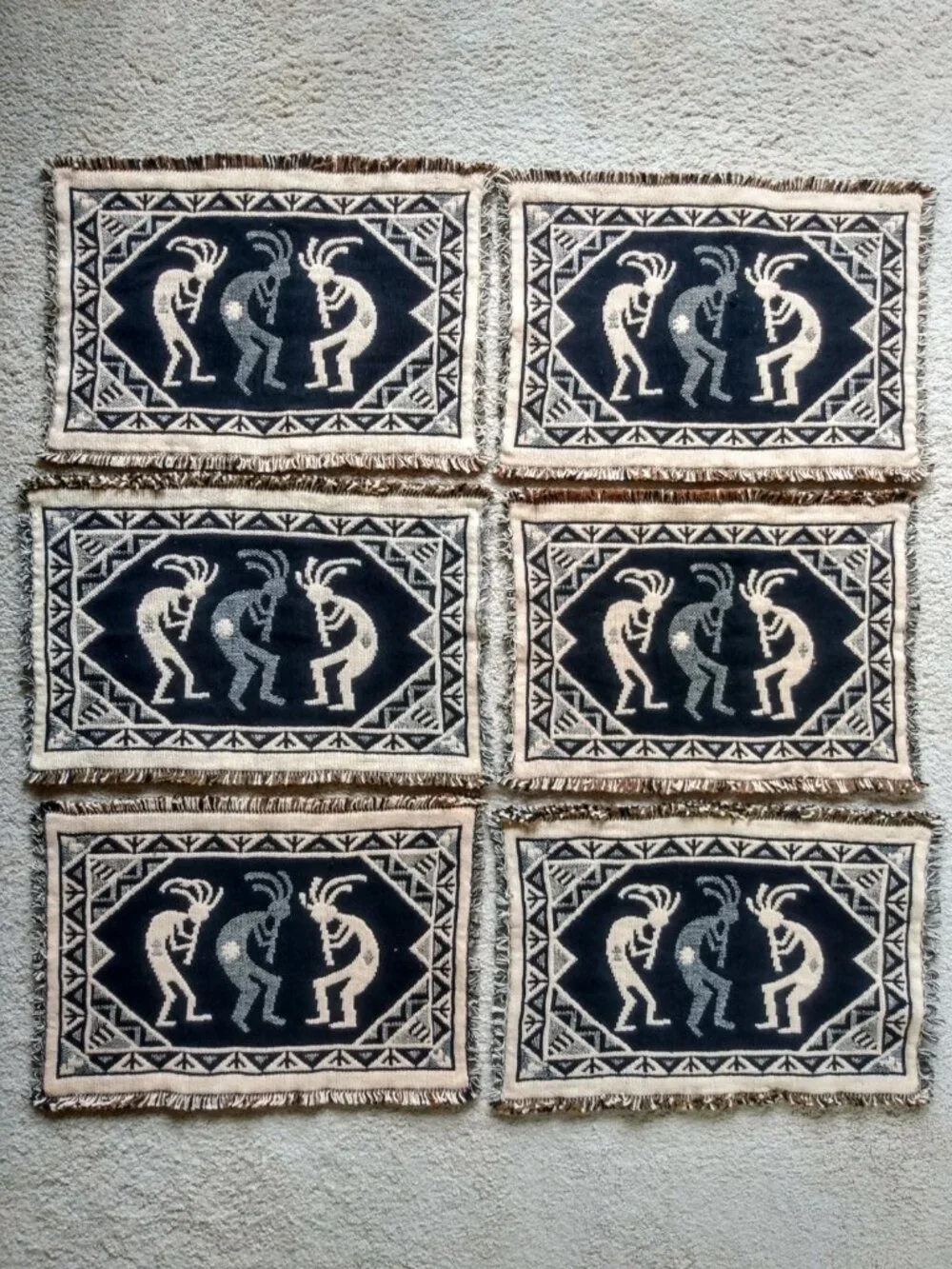 Southwestern Cotton Placemats Set of 6 Kokopelli Geometric Tapestry NWOT New 19